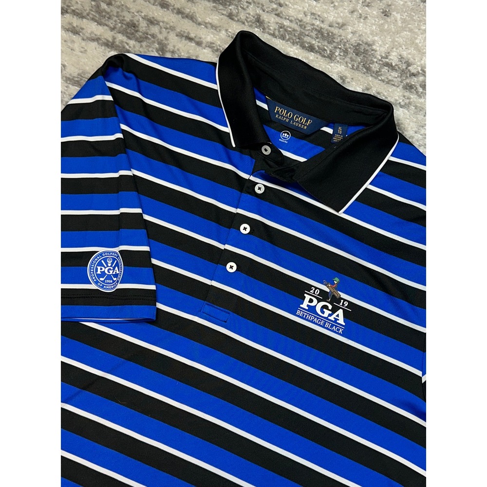 Polo Golf Ralph Lauren Polo Shirt Mens XL Blue Black Striped PGA Bethpage Black